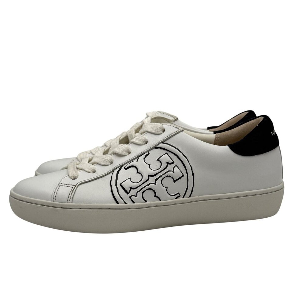 Tory Burch Sneakers Womens 5M T-Logo Leather Lace-Up Black/White Logo